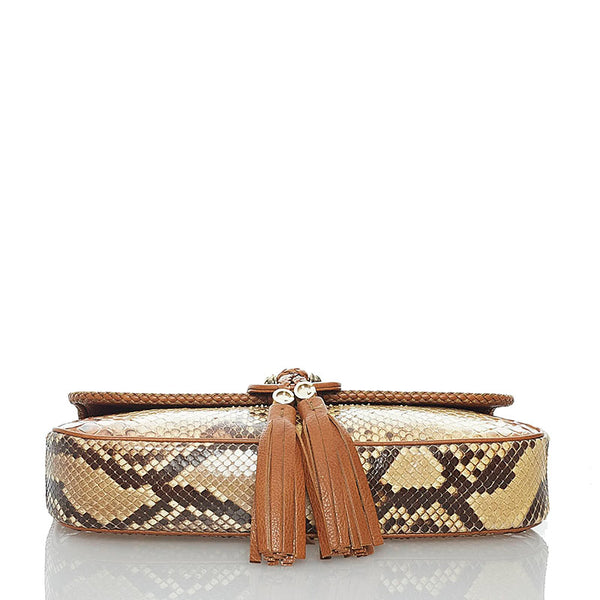 グッチ マラケシュ フリンジ 257032 ブラウン レザー パイソン チェーン ショルダーバッグ レディース GUCCI 【中古】