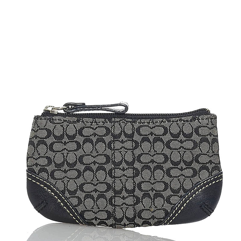 コーチ シグネチャー ブラック キャンバス レザー コインケース レディース COACH 【中古】