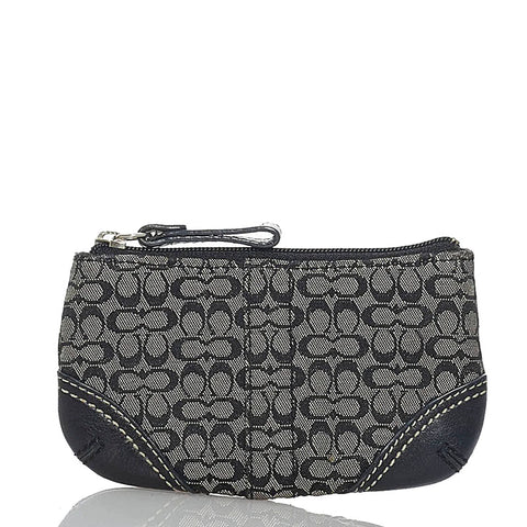 コーチ シグネチャー ブラック キャンバス レザー コインケース レディース COACH 【中古】