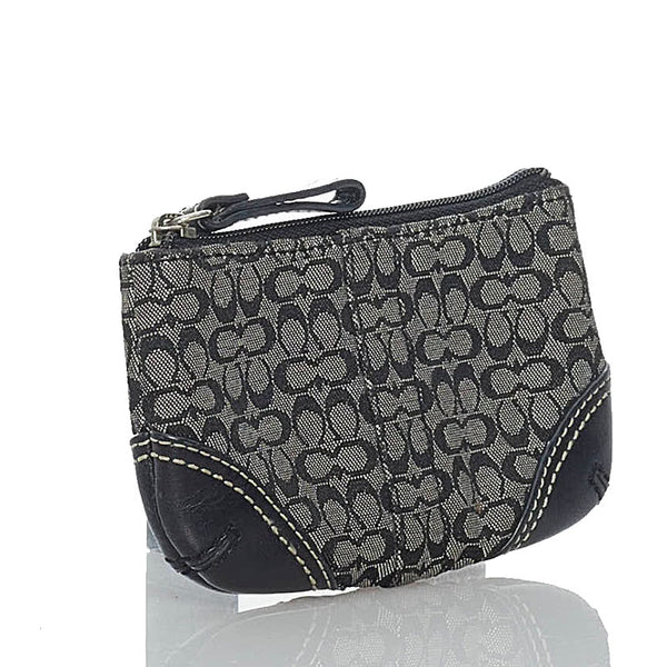 コーチ シグネチャー ブラック キャンバス レザー コインケース レディース COACH 【中古】