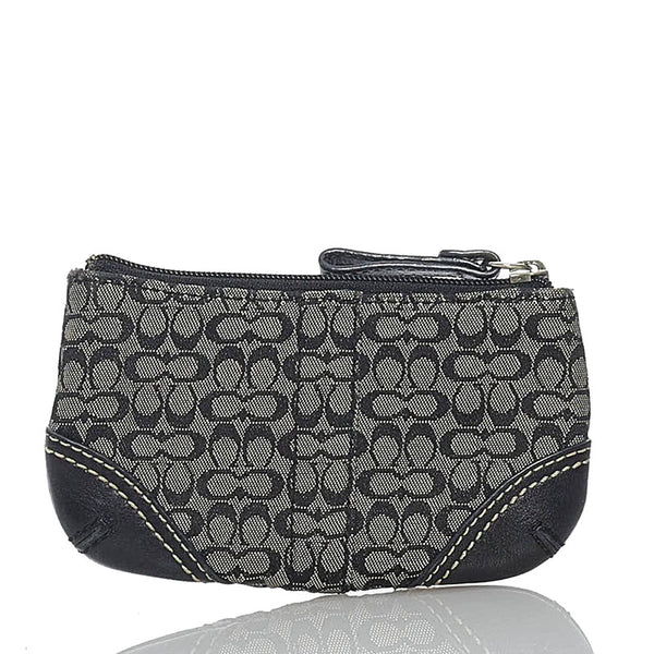 コーチ シグネチャー ブラック キャンバス レザー コインケース レディース COACH 【中古】