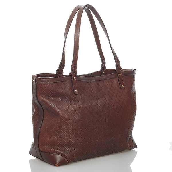 グッチ ディアマンテ 247209 ブラウン レザー トートバッグ レディース GUCCI 【中古】