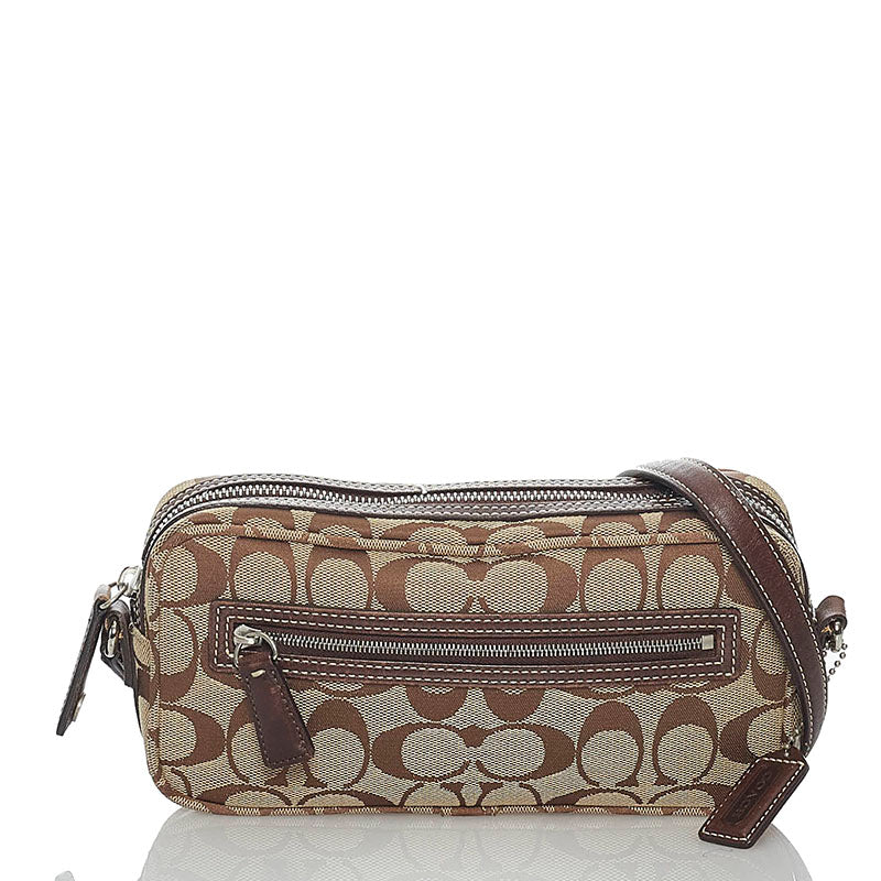 コーチ シグネチャー  斜めがけ ショルダー 6073 ベージュ ブラウン キャンバス レザー レディース COACH 【中古】