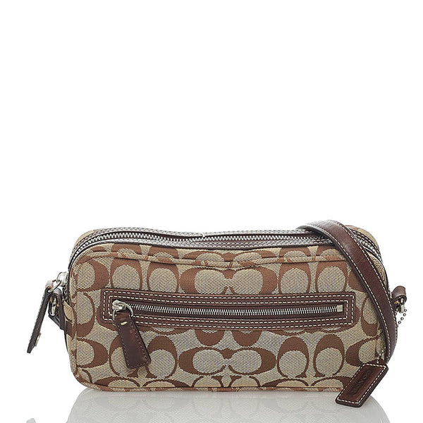 コーチ シグネチャー  斜めがけ ショルダー 6073 ベージュ ブラウン キャンバス レザー レディース COACH 【中古】