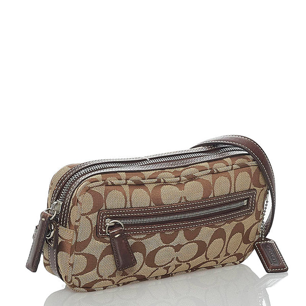 コーチ シグネチャー  斜めがけ ショルダー 6073 ベージュ ブラウン キャンバス レザー レディース COACH 【中古】