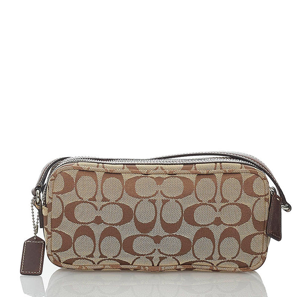 コーチ シグネチャー  斜めがけ ショルダー 6073 ベージュ ブラウン キャンバス レザー レディース COACH 【中古】