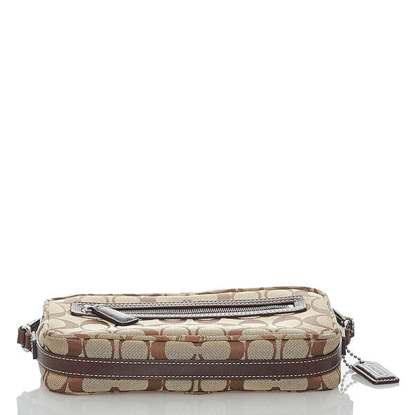 コーチ シグネチャー  斜めがけ ショルダー 6073 ベージュ ブラウン キャンバス レザー レディース COACH 【中古】