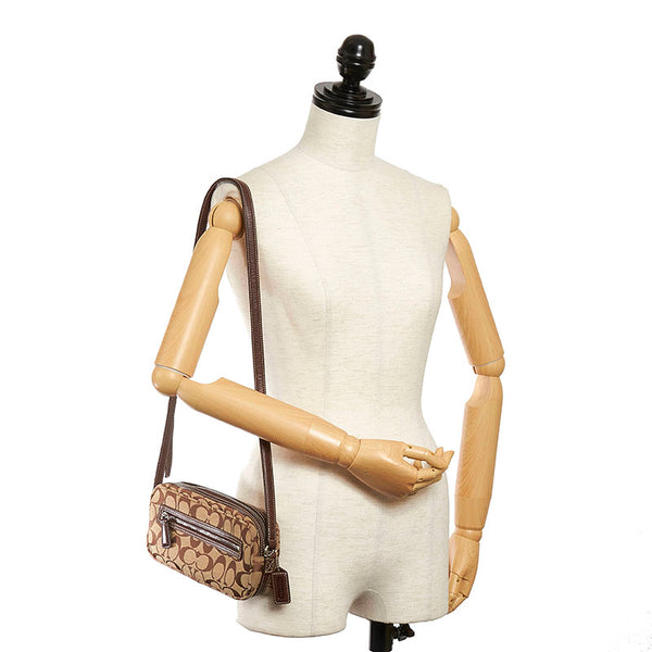 コーチ シグネチャー  斜めがけ ショルダー 6073 ベージュ ブラウン キャンバス レザー レディース COACH 【中古】