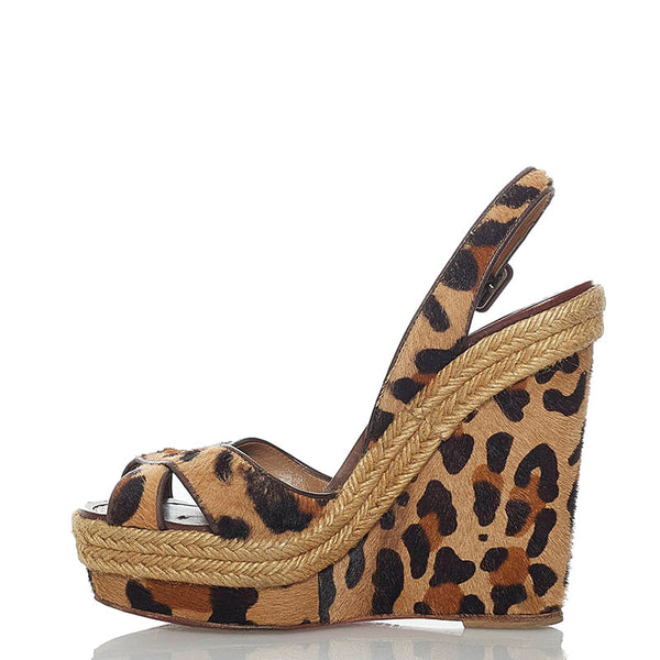 クリスチャンルブタン レオパード パンプス ブラウン ベージュ ハラコ レザー レディース Christian Louboutin 【中古】