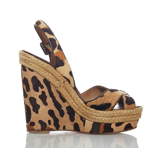 クリスチャンルブタン レオパード パンプス ブラウン ベージュ ハラコ レザー レディース Christian Louboutin 【中古】