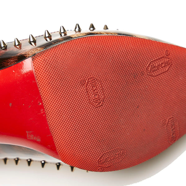 クリスチャンルブタン レオパード スタッズ  ブラウン パテントレザー パンプス レディース Christian Louboutin 【中古】