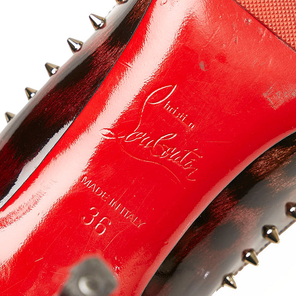 クリスチャンルブタン レオパード スタッズ  ブラウン パテントレザー パンプス レディース Christian Louboutin 【中古】