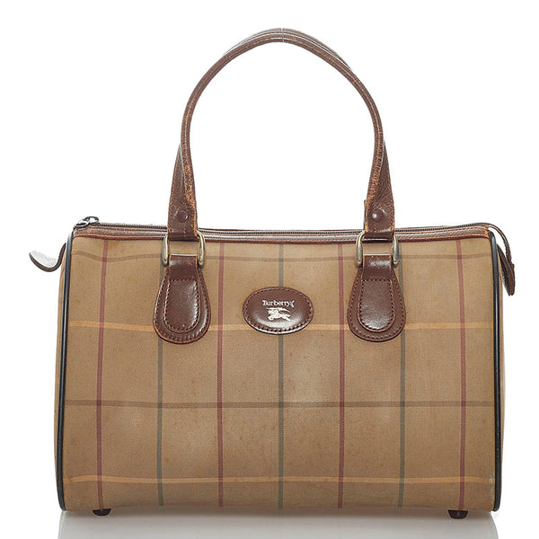 バーバリー ハンドバッグ ミニボストン カーキ キャンバス レザー レディース BURBERRY 【中古】