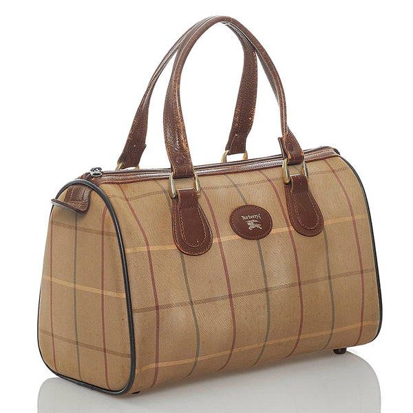 バーバリー ハンドバッグ ミニボストン カーキ キャンバス レザー レディース BURBERRY 【中古】