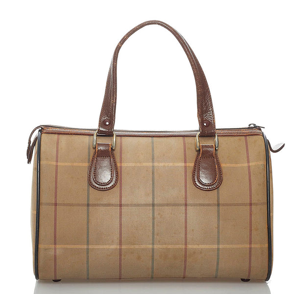 バーバリー ハンドバッグ ミニボストン カーキ キャンバス レザー レディース BURBERRY 【中古】