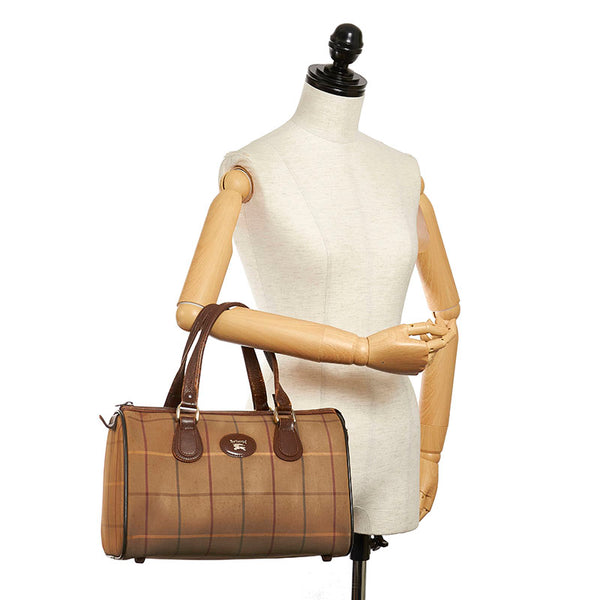 バーバリー ハンドバッグ ミニボストン カーキ キャンバス レザー レディース BURBERRY 【中古】
