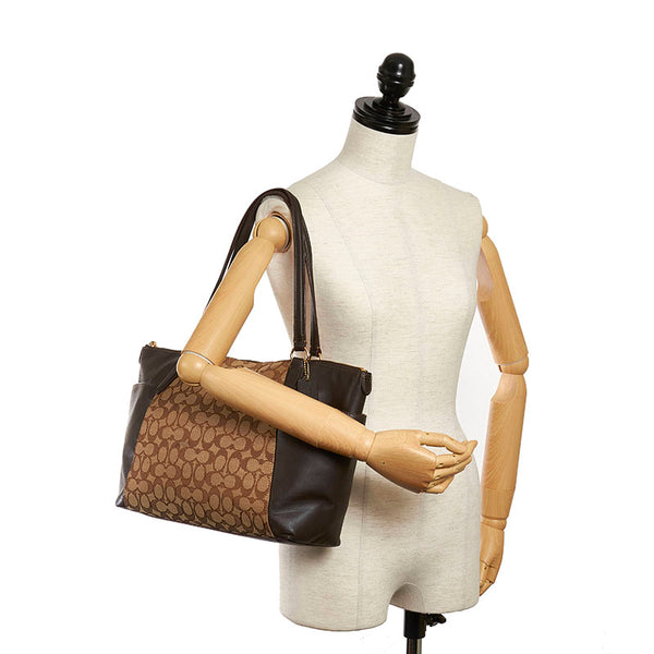 コーチ シグネチャー F54797 ベージュ ブラウン キャンバス レザー トートバッグ レディース COACH 【中古】