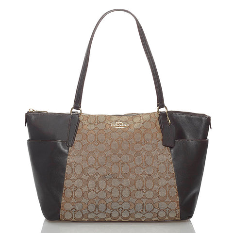 コーチ シグネチャー F54797 ベージュ ブラウン キャンバス レザー トートバッグ レディース COACH 【中古】
