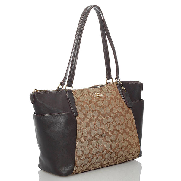 コーチ シグネチャー F54797 ベージュ ブラウン キャンバス レザー トートバッグ レディース COACH 【中古】