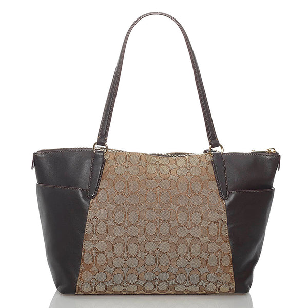 コーチ シグネチャー F54797 ベージュ ブラウン キャンバス レザー トートバッグ レディース COACH 【中古】