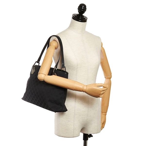 グッチ GGキャンバス 120837 ブラック キャンバス レザー トートバッグ レディース GUCCI 【中古】