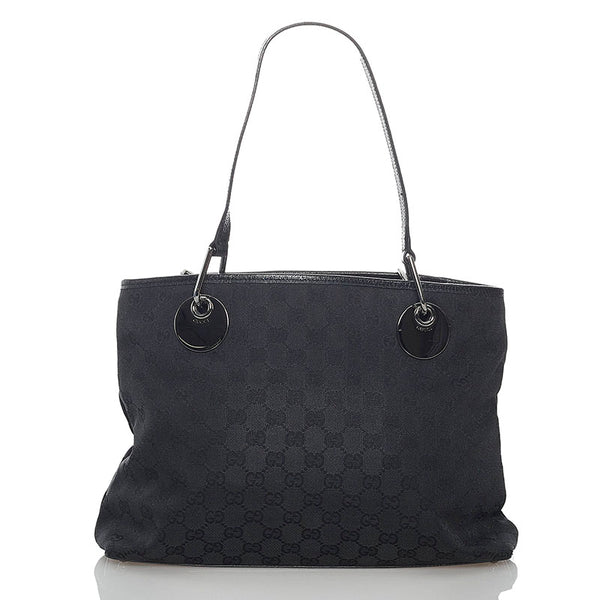 グッチ GGキャンバス 120837 ブラック キャンバス レザー トートバッグ レディース GUCCI 【中古】