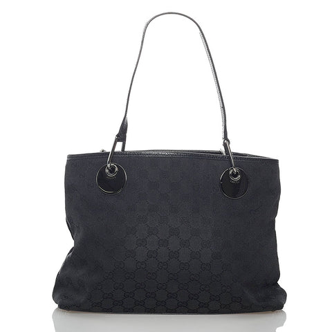 グッチ GGキャンバス 120837 ブラック キャンバス レザー トートバッグ レディース GUCCI 【中古】