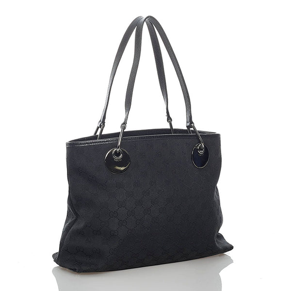 グッチ GGキャンバス 120837 ブラック キャンバス レザー トートバッグ レディース GUCCI 【中古】