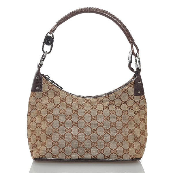 グッチ GGキャンバス 115002 ベージュ ブラウン キャンバス レザー ワンショルダー レディース GUCCI 【中古】