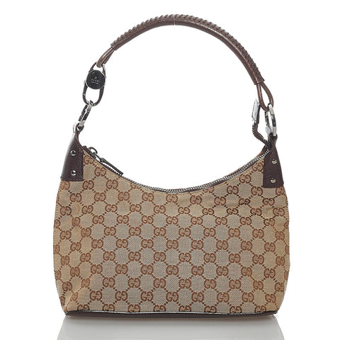 グッチ GGキャンバス 115002 ベージュ ブラウン キャンバス レザー ワンショルダー レディース GUCCI 【中古】