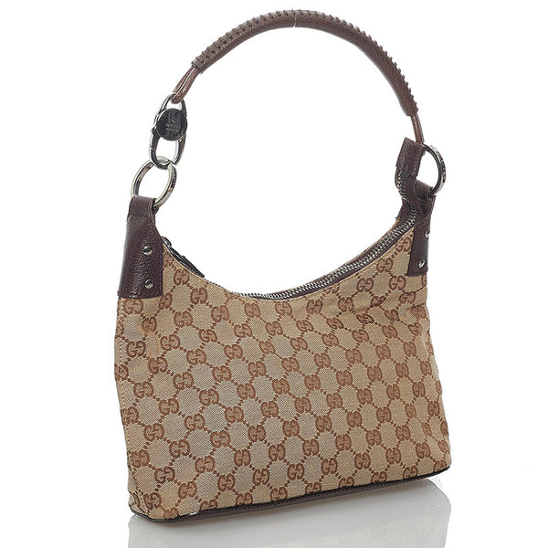 グッチ GGキャンバス 115002 ベージュ ブラウン キャンバス レザー ワンショルダー レディース GUCCI 【中古】