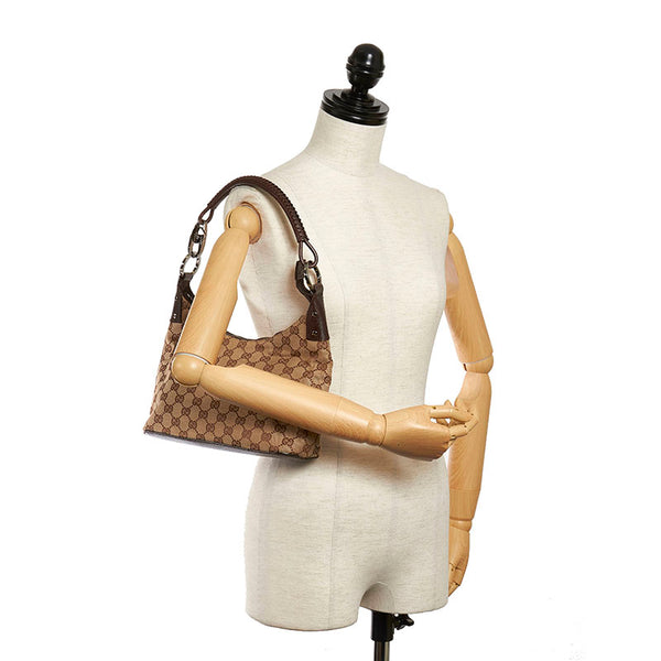 グッチ GGキャンバス 115002 ベージュ ブラウン キャンバス レザー ワンショルダー レディース GUCCI 【中古】