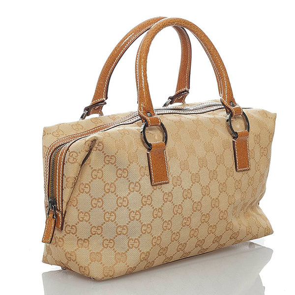 グッチ GGキャンバス 113009 ベージュ キャンバス レザー ハンドバッグ ミニボストン レディース GUCCI 【中古】