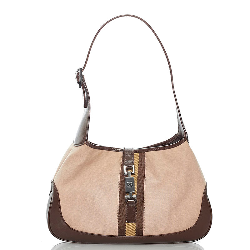 グッチ ジャッキー 001 3735 ピンクベージュ ブラウン キャンバス レザー ワンショルダー レディース GUCCI 【中古】