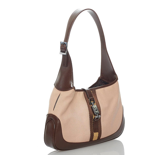 グッチ ジャッキー 001 3735 ピンクベージュ ブラウン キャンバス レザー ワンショルダー レディース GUCCI 【中古】