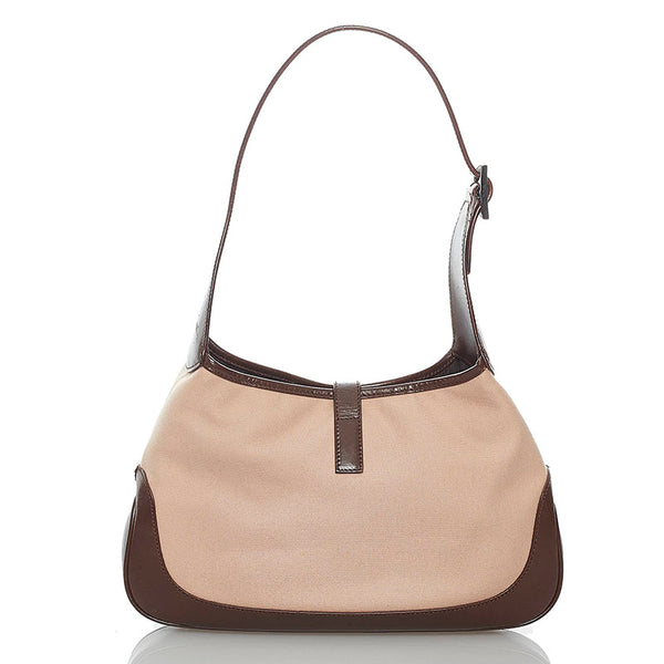 グッチ ジャッキー 001 3735 ピンクベージュ ブラウン キャンバス レザー ワンショルダー レディース GUCCI 【中古】