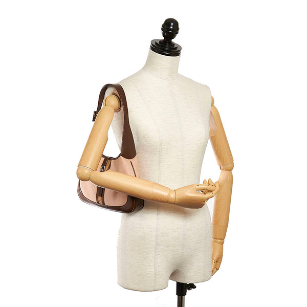 グッチ ジャッキー 001 3735 ピンクベージュ ブラウン キャンバス レザー ワンショルダー レディース GUCCI 【中古】