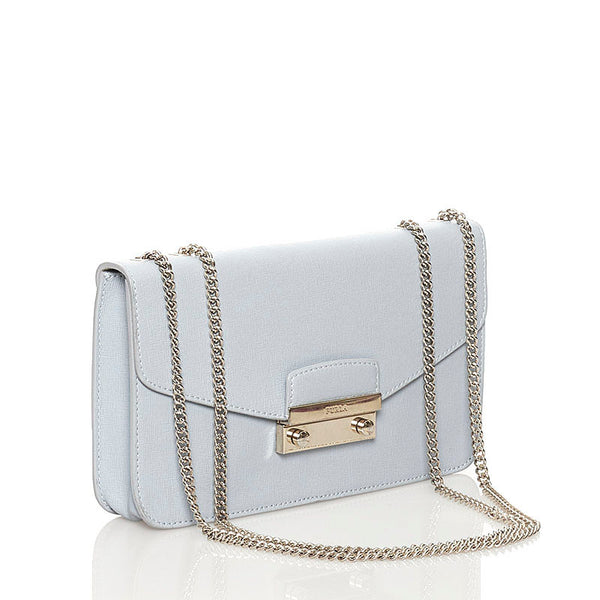 フルラ チェーン ショルダーバッグ ライトブルー レザー レディース Furla 【中古】