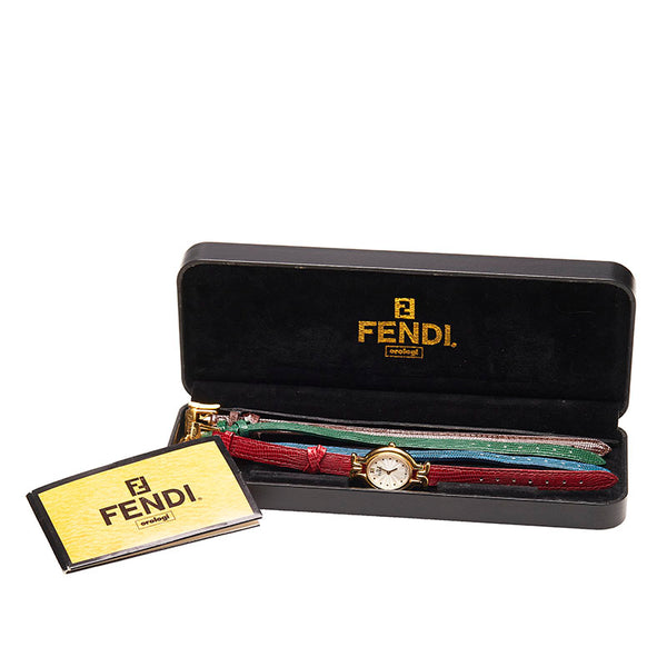 フェンディ カメレオン チェンジベルト 腕時計 640L クオーツ ホワイト文字盤 メッキ レディース FENDI 【中古】
