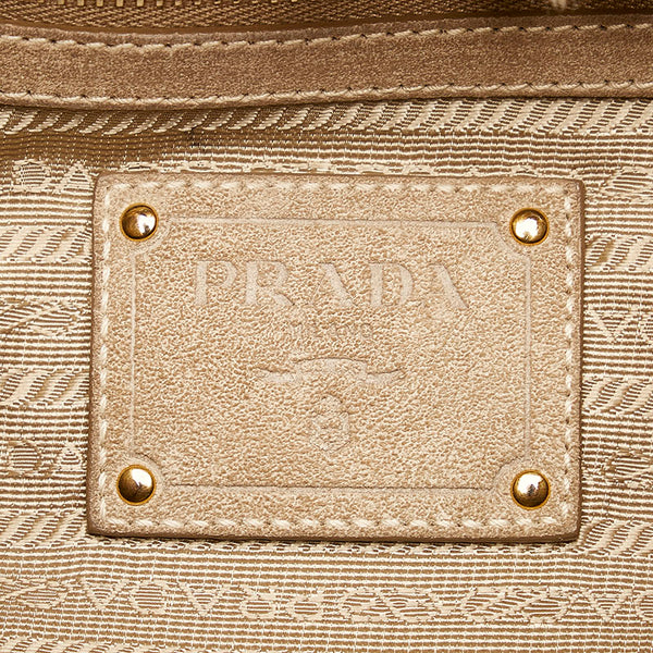 プラダ カナパ ハンドバッグ BN2182 ブルー ベージュ デニム ファー レディース PRADA 【中古】