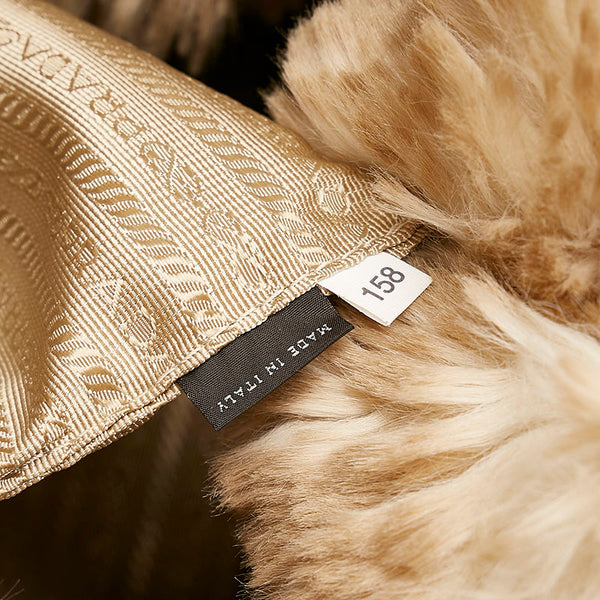 プラダ カナパ ハンドバッグ BN2182 ブルー ベージュ デニム ファー レディース PRADA 【中古】