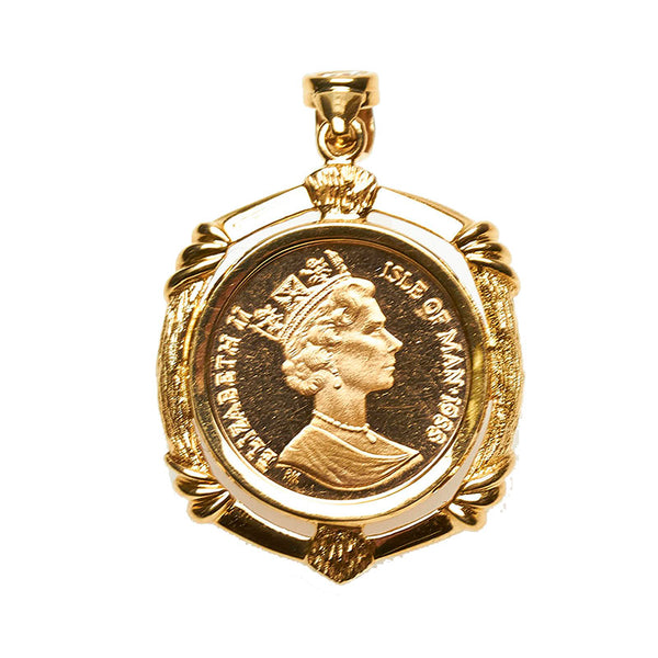 K22 ゴールド K18YG イエローゴールド ダイヤ0.10ct マン島エンジェルコイン 1/10OZ ペンダントトップ レディース 【中古】