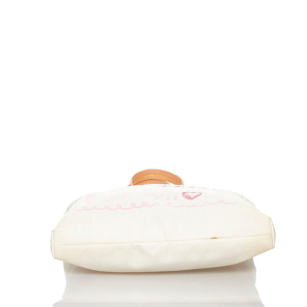 コーチ ポピー ハンドバッグ 14921 ホワイト ベージュ ピンク キャンバス レディース COACH 【中古】