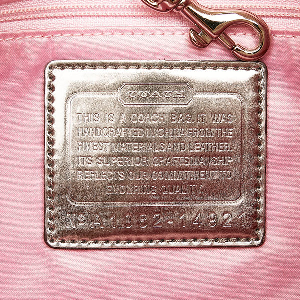 コーチ ポピー ハンドバッグ 14921 ホワイト ベージュ ピンク キャンバス レディース COACH 【中古】