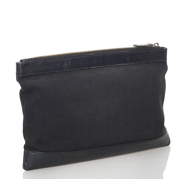 バレンシアガ ネイビークリップM クラッチバッグ 373834 ブラック キャンバス レザー レディース BALENCIAGA 【中古】