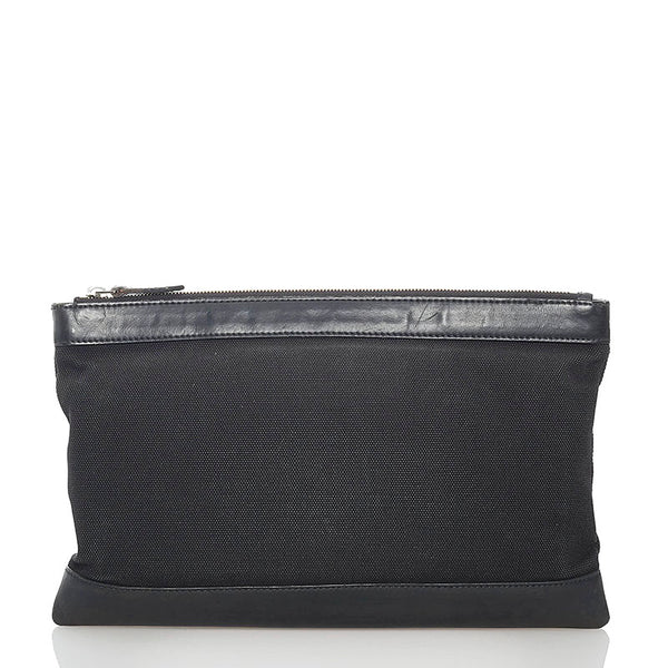 バレンシアガ ネイビークリップM クラッチバッグ 373834 ブラック キャンバス レザー レディース BALENCIAGA 【中古】