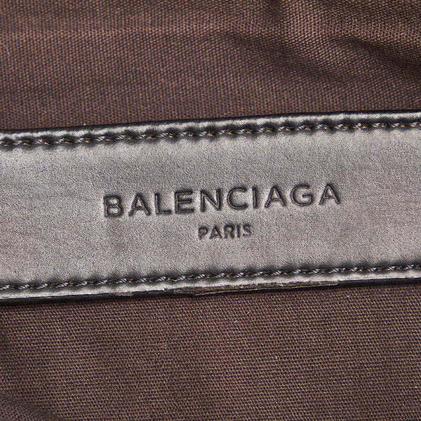 バレンシアガ ネイビークリップM クラッチバッグ 373834 ブラック キャンバス レザー レディース BALENCIAGA 【中古】