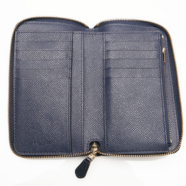 コーチ ラウンドファスナー 長財布 ネイビー レザー レディース COACH 【中古】