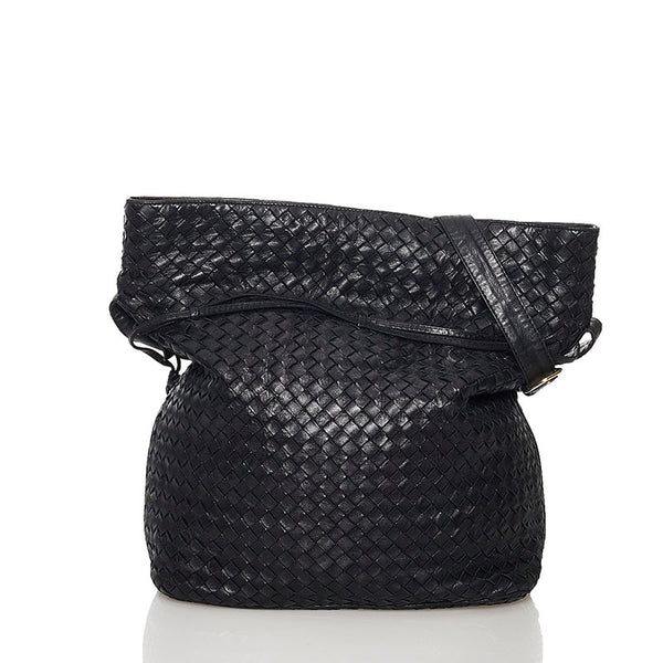 ボッテガヴェネタ イントレチャート ショルダーバッグ ブラック レザー レディース BOTTEGAVENETA 【中古】