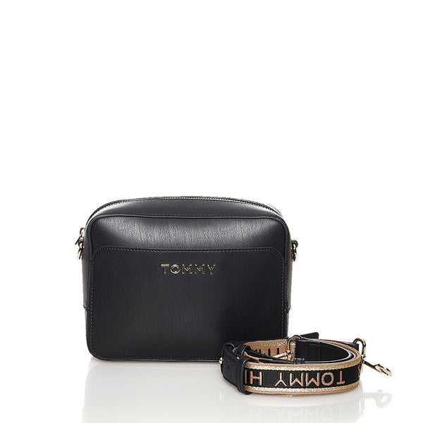 トミーヒルフィガー TOMMYロゴ 斜め掛け ショルダーバッグ AW0AW09047 ブラック レザー キャンバス レディース TOMMY HILFIGER 【中古】